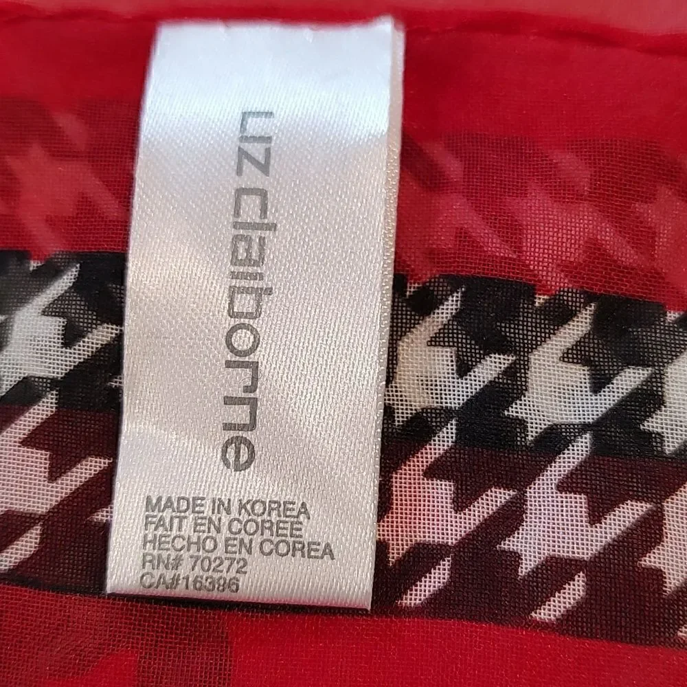 Liz Claiborne Square Novelty Dog Print Red Scarf with Herringbone Trim